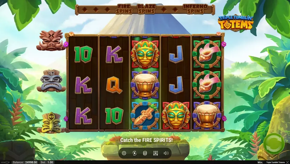 Triple Tumblin' Totems base game โ tumbling reels and Tiki Totems