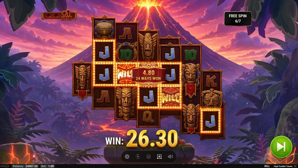Triple Tumblin' Totems free spins โ expanded reels and multipliers